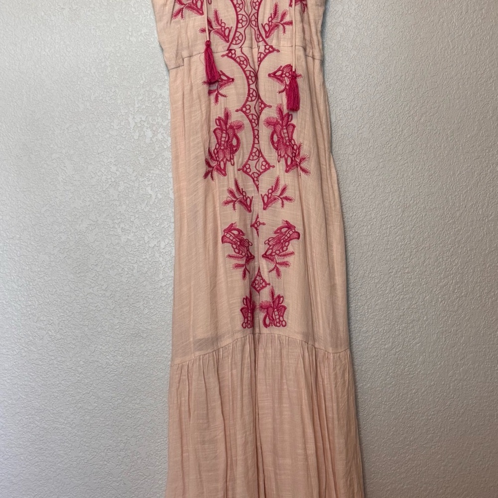 Entro Blush Maxi Dress with Red Embroidery